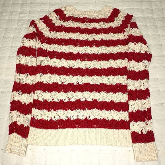 Forever 21 Open Knit Crew Neck Pullover Sweater Women's S | Red White Stripe - Picture 4 of 10